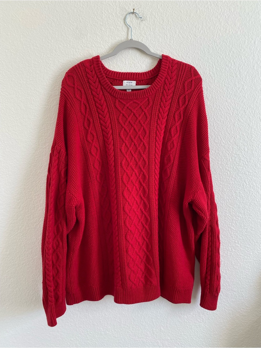 J. Crew Cotton Cable-Knit Crewneck Red Sweater